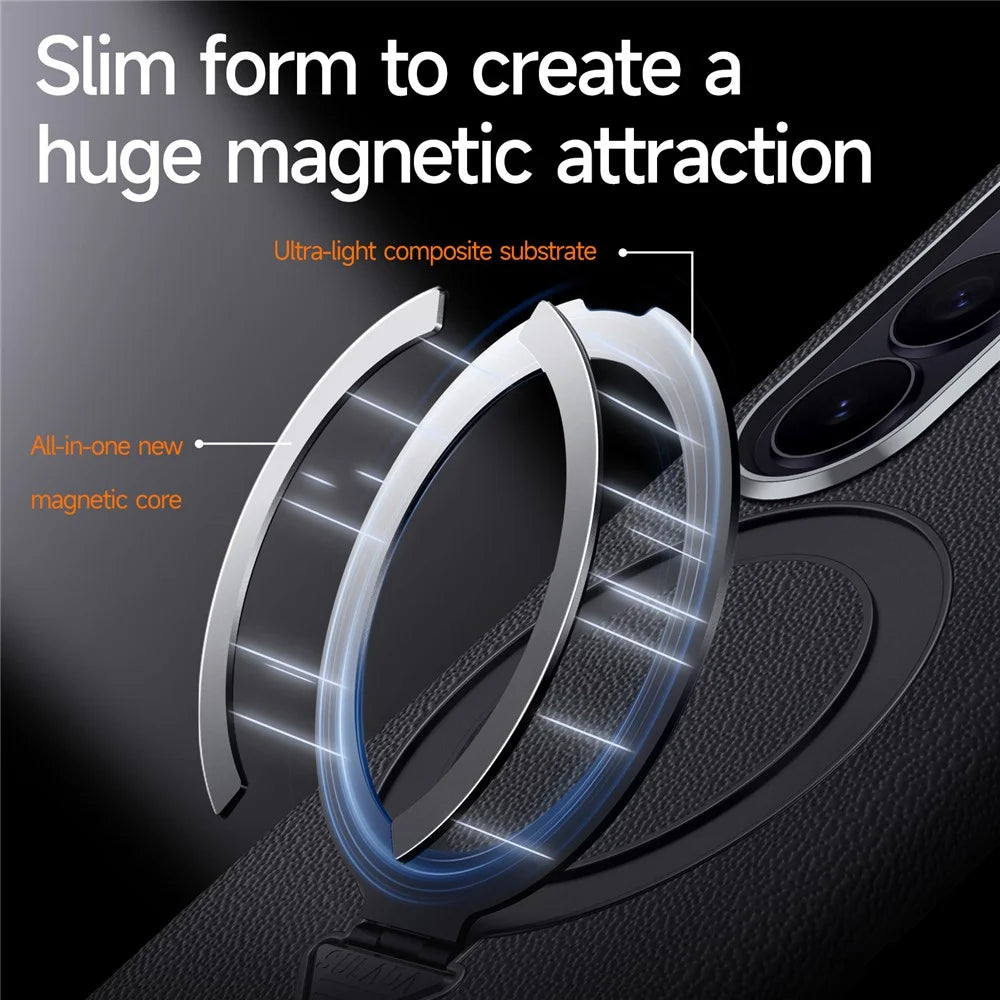 For Samsung Galaxy Z Fold8 Ultra Magnetic Case Genuine Cow Leather + PC Kickstand Phone Cover - Black - 6