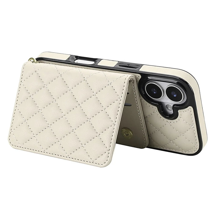 For iPhone 17 Magnetic Case Detachable Card Holder Kickstand PU Leather Phone Back Cover with Wrist Strap + Long Strap - White - 3