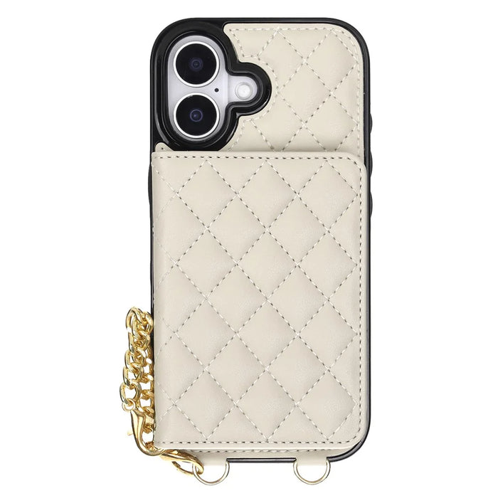 For iPhone 17 Magnetic Case Detachable Card Holder Kickstand PU Leather Phone Back Cover with Wrist Strap + Long Strap - White - 6