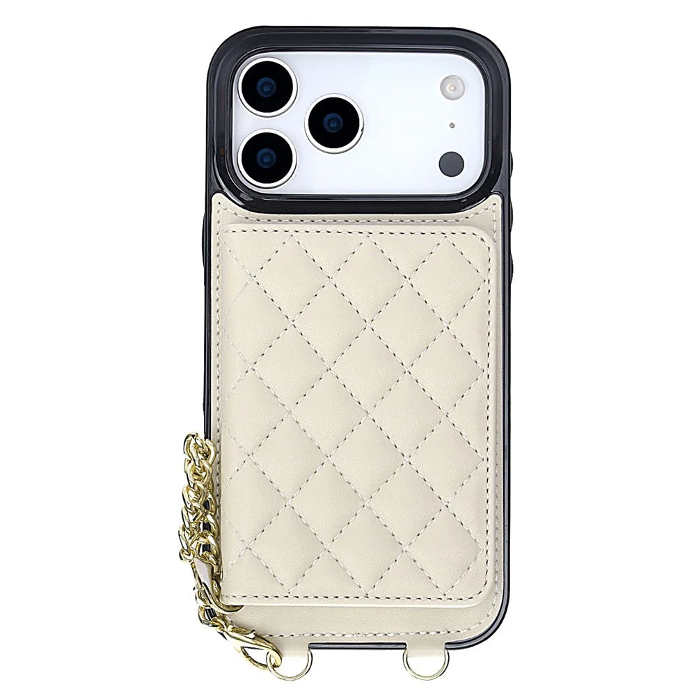 For iPhone 17 Pro Max Magnetic Case Detachable Card Holder Kickstand PU Leather Phone Back Cover with Wrist Strap + Long Strap - White - 5
