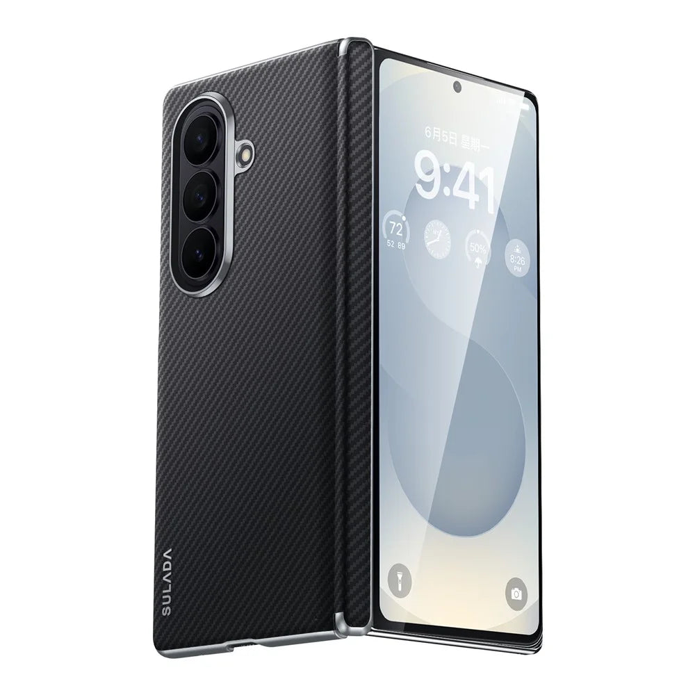 SULADA For Samsung Galaxy Z Fold8 Ultra Magnetic Case Leather+PC Phone Cover Carbon Fiber Texture - Black - 1