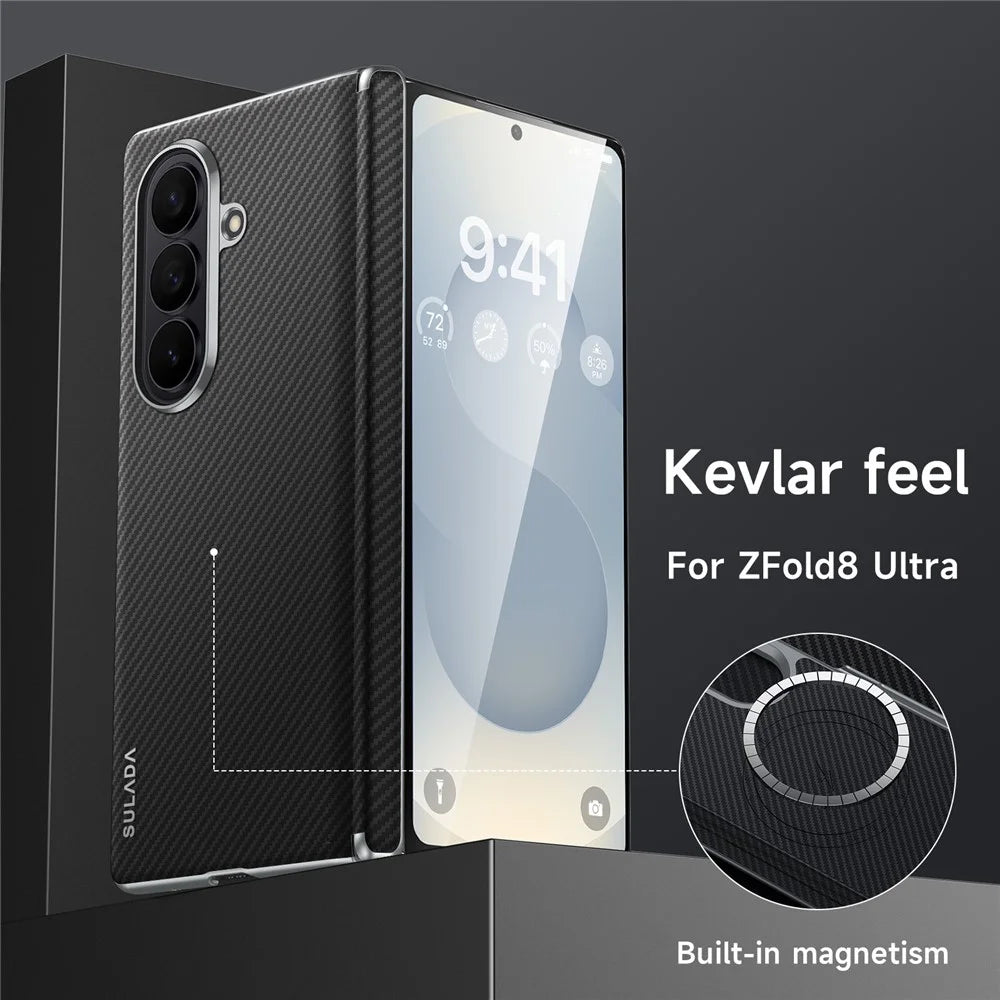 SULADA For Samsung Galaxy Z Fold8 Ultra Magnetic Case Leather+PC Phone Cover Carbon Fiber Texture - Black - 3
