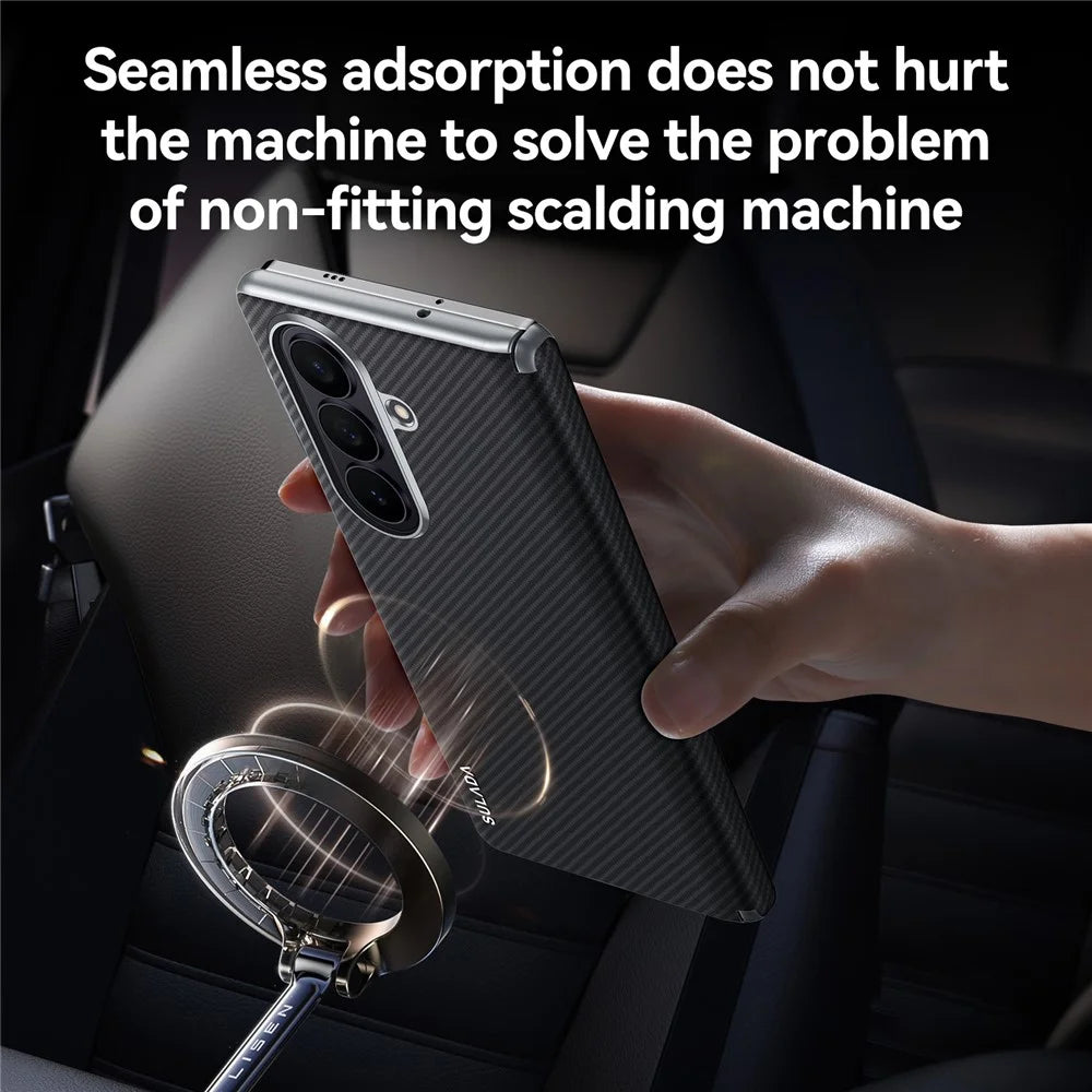 SULADA For Samsung Galaxy Z Fold8 Ultra Magnetic Case Leather+PC Phone Cover Carbon Fiber Texture - Black - 4