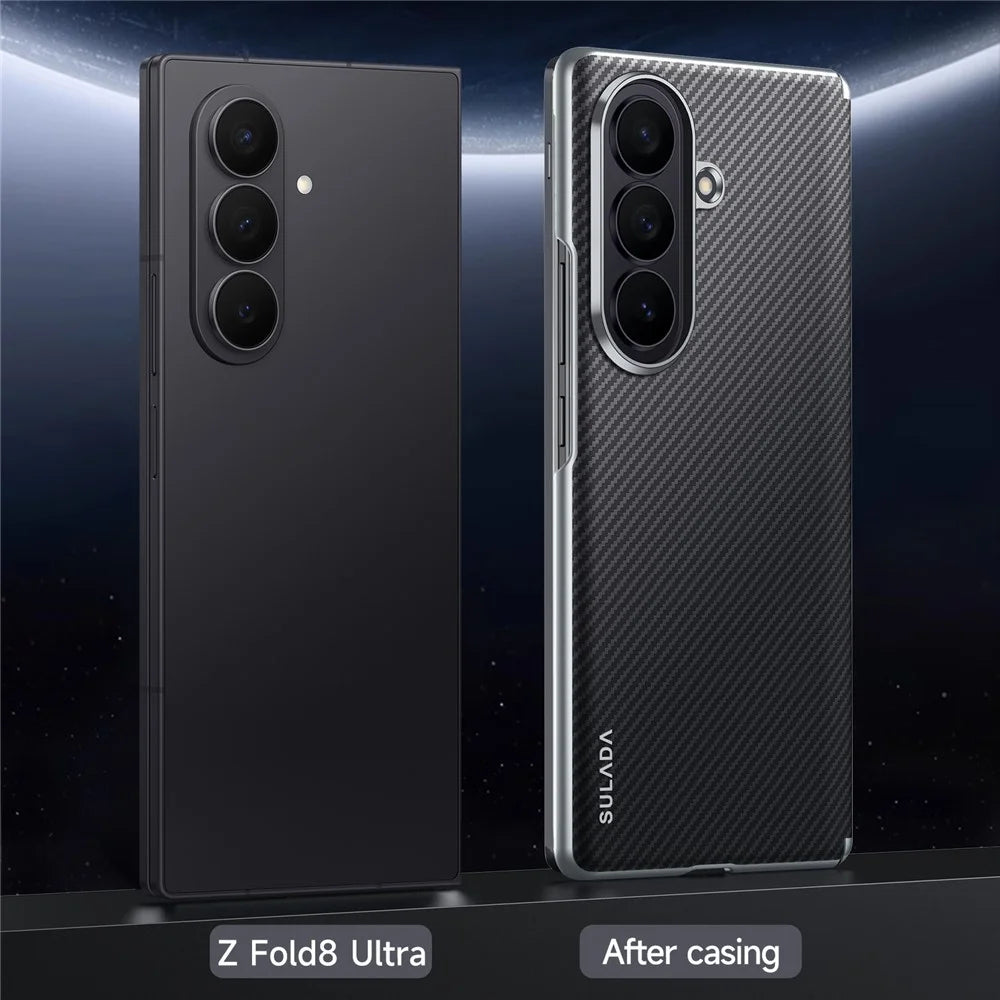 SULADA For Samsung Galaxy Z Fold8 Ultra Magnetic Case Leather+PC Phone Cover Carbon Fiber Texture - Black - 7
