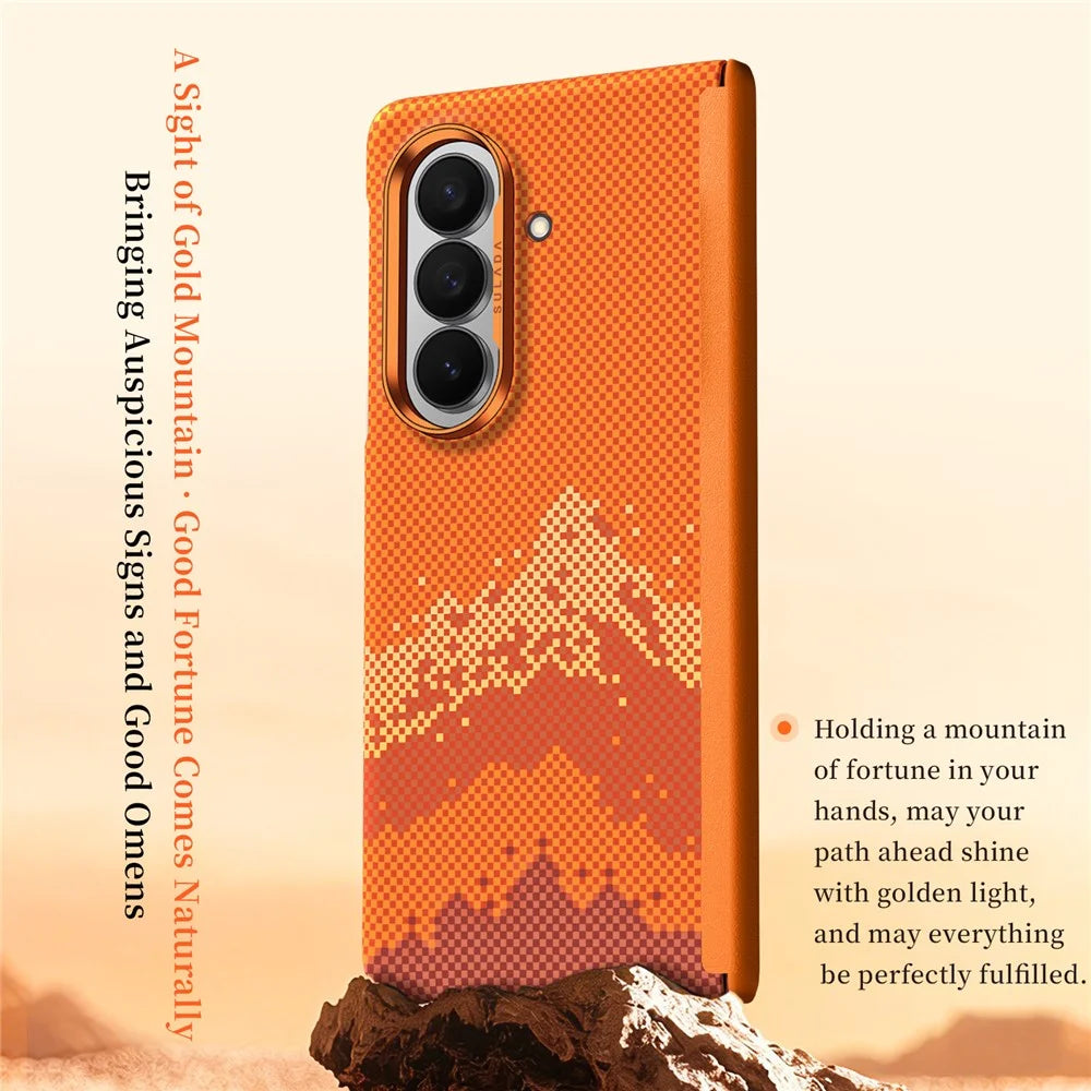 SULADA for Samsung Galaxy Z Fold8 Ultra Magnetic Case Golden Mountain Pattern Skin-Feel Hard PC Slim Phone Cover - Orange - 3