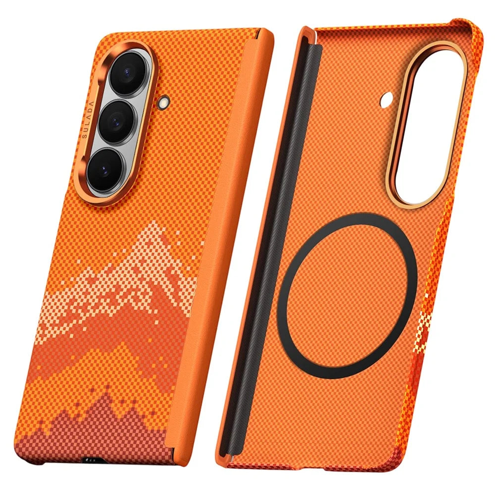 SULADA for Samsung Galaxy Z Fold7 5G Magnetic Case Golden Mountain Pattern Skin-Feel Hard PC Slim Phone Cover - Orange - 1