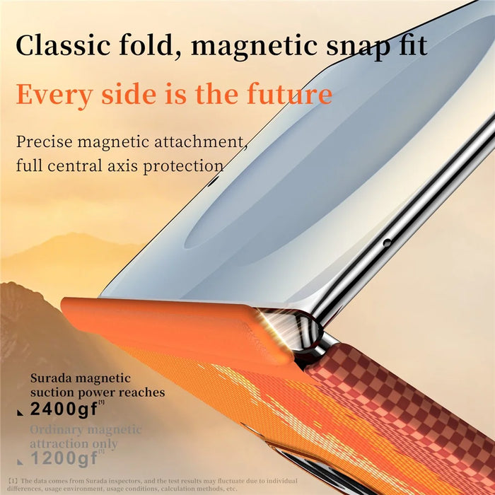 SULADA for Samsung Galaxy Z Fold7 5G Magnetic Case Golden Mountain Pattern Skin-Feel Hard PC Slim Phone Cover - Orange - 2