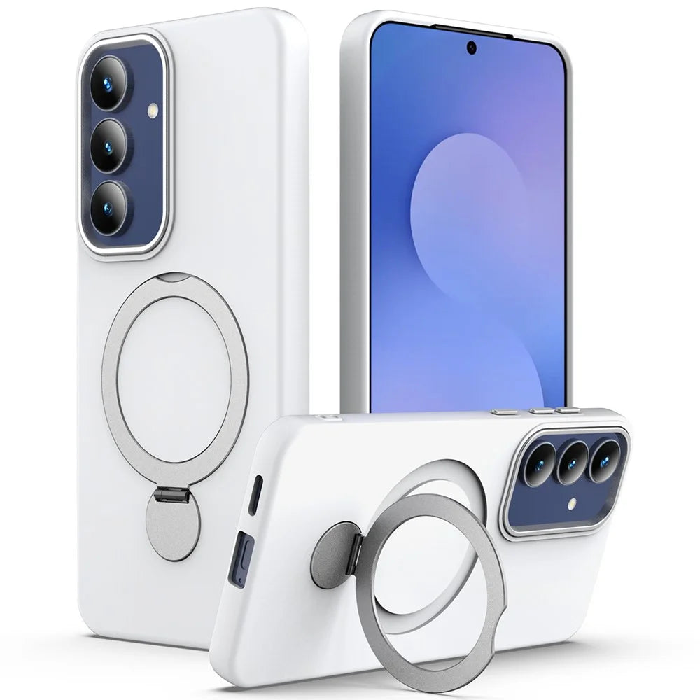 For Samsung Galaxy S26 FE Magnetic Case Rotating Ring Kickstand TPU + PC Back Cover - White - 1