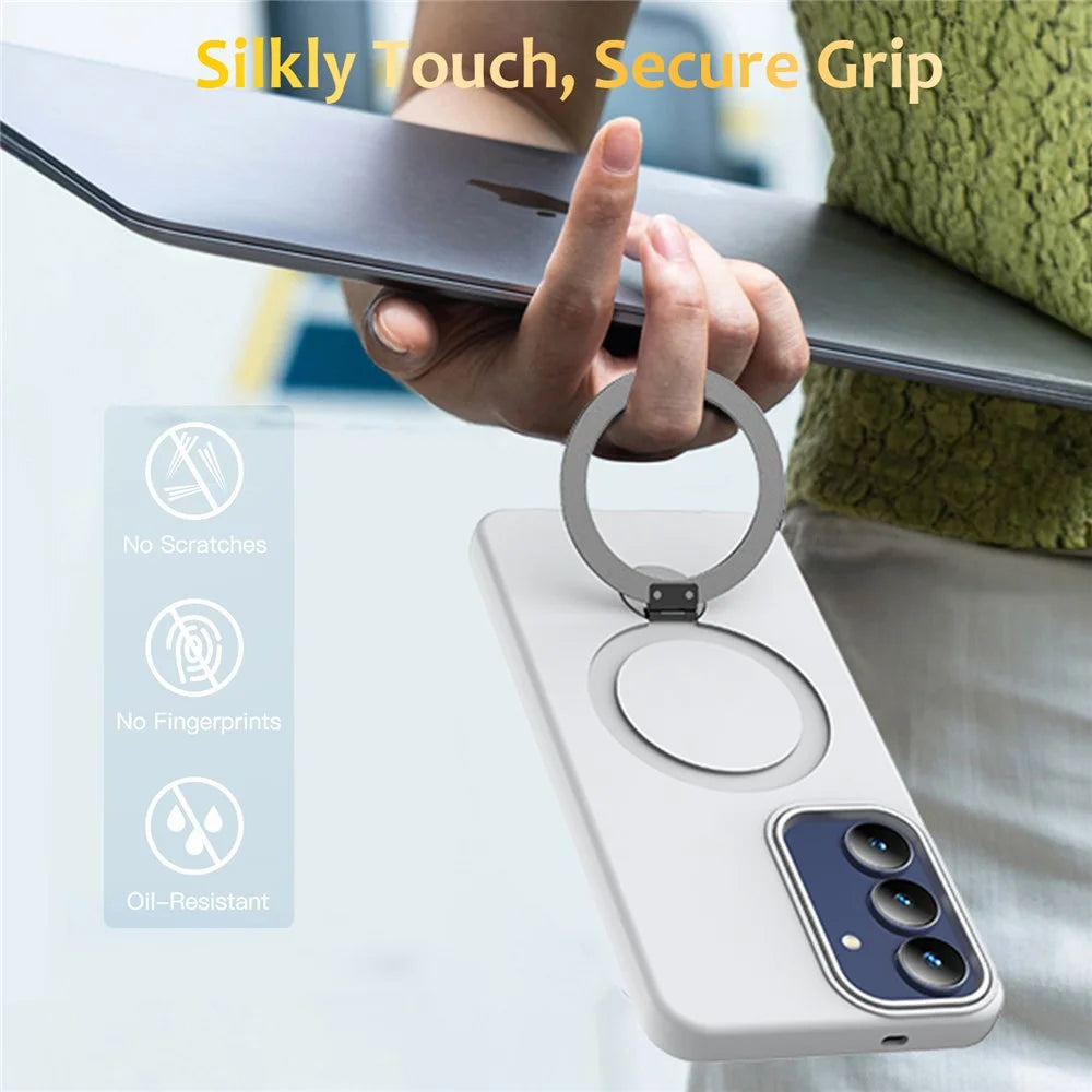 For Samsung Galaxy S26 FE Magnetic Case Rotating Ring Kickstand TPU + PC Back Cover - White - 2