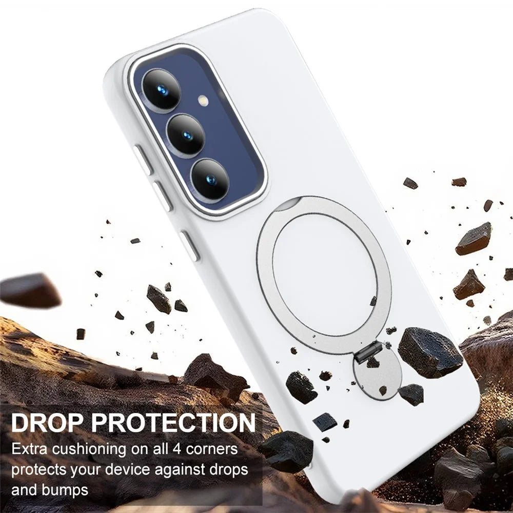 For Samsung Galaxy S26 FE Magnetic Case Rotating Ring Kickstand TPU + PC Back Cover - White - 4