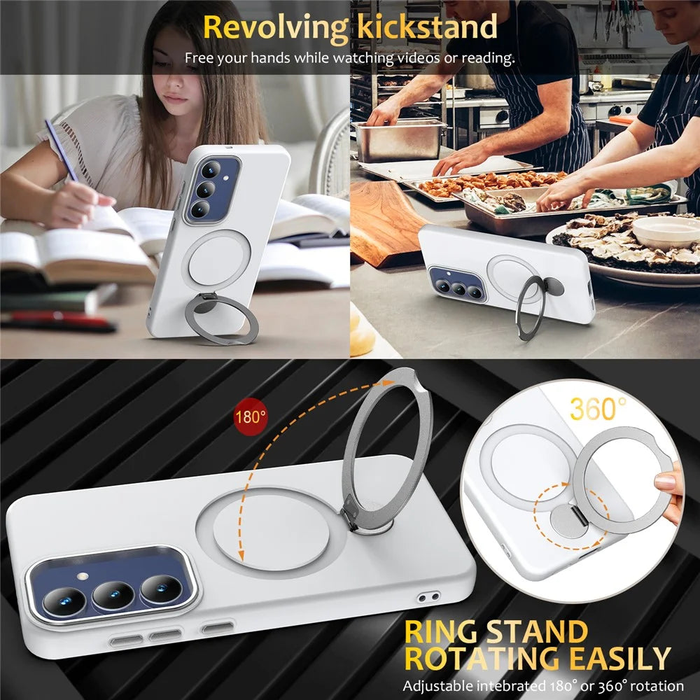 For Samsung Galaxy S26 FE Magnetic Case Rotating Ring Kickstand TPU + PC Back Cover - White - 5