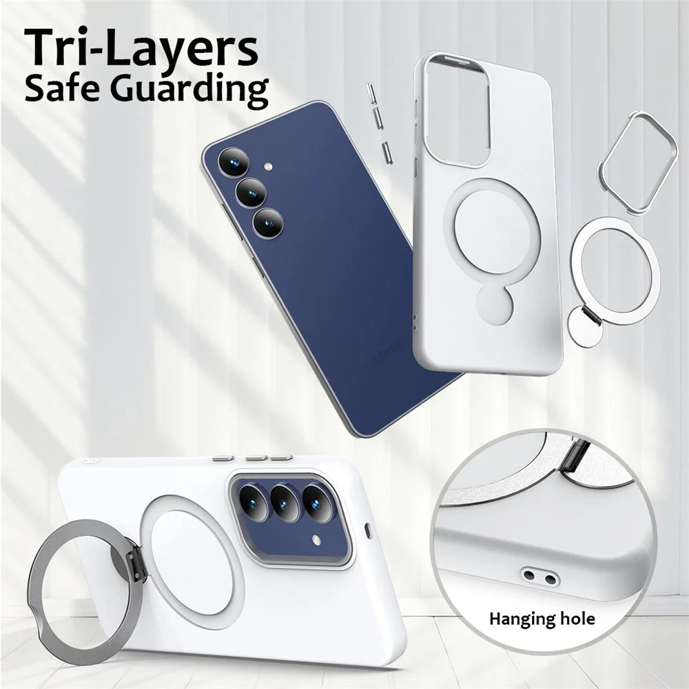 For Samsung Galaxy S26 FE Magnetic Case Rotating Ring Kickstand TPU + PC Back Cover - White - 6