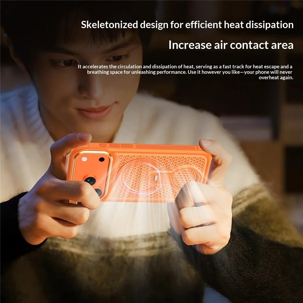 For iPhone 18 Pro / 17 Pro Magnetic Case with 360° Rotating Ring Kickstand Heat Dissipation Honeycomb PC TPU Cover Compatible with Magsafe - Orange - 6