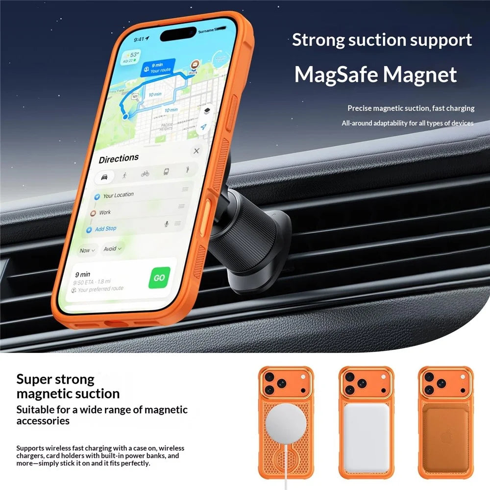 For iPhone 18 Pro / 17 Pro Magnetic Case with 360° Rotating Ring Kickstand Heat Dissipation Honeycomb PC TPU Cover Compatible with Magsafe - Orange - 7