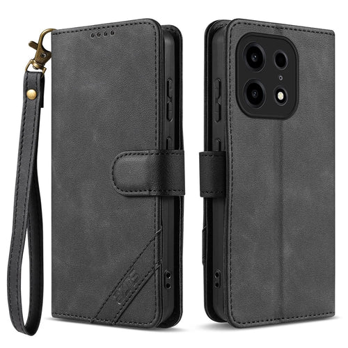 AZNS A2 for OnePlus Turbo 6X Pro 5G Leather Case with Wrist Strap RFID Blocking Wallet Stand Phone Cover - Black - 1