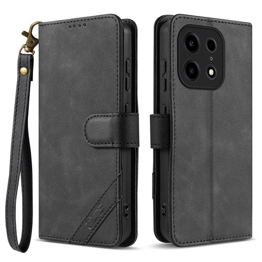 AZNS A2 for OnePlus Turbo 6X Pro 5G Leather Case with Wrist Strap RFID Blocking Wallet Stand Phone Cover - Black - 1