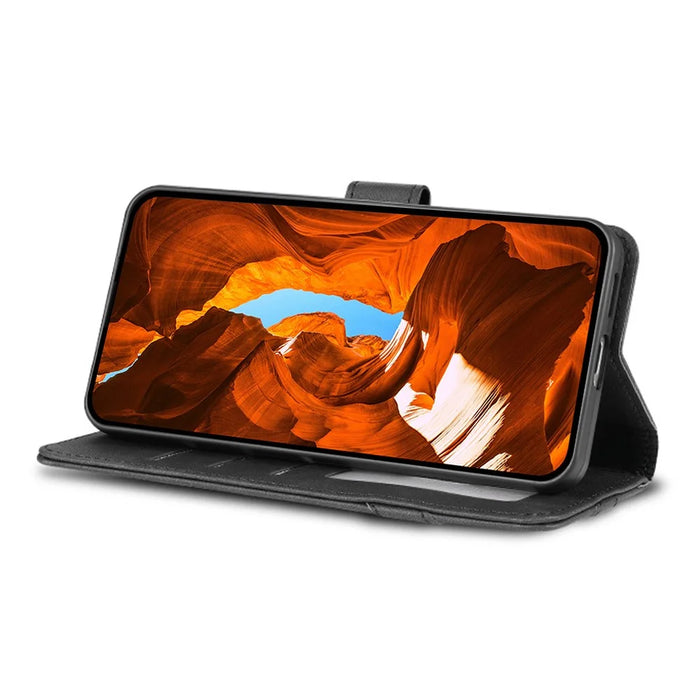 AZNS A2 for OnePlus Turbo 6X Pro 5G Leather Case with Wrist Strap RFID Blocking Wallet Stand Phone Cover - Black - 3