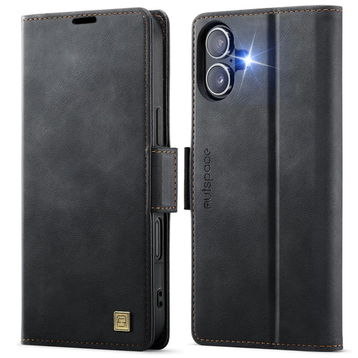 AUTSPACE for iPhone 17 Case  A11 RFID Blocking Retro Leather Cell Phone Wallet Cover - Black - 1
