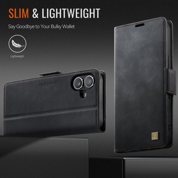 AUTSPACE for iPhone 17 Case  A11 RFID Blocking Retro Leather Cell Phone Wallet Cover - Black - 4