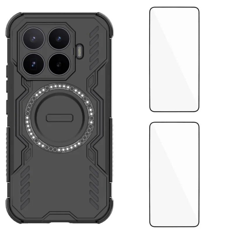 WANLONFENG for Xiaomi 17T Pro Magnetic Case  DJ Series PC TPU Phone Cover with 2Pcs Tempered Glass Film - Black - 1