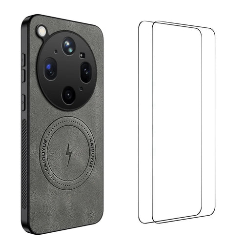 WANLONFENG for Oppo Find X9 Ultra 5G SD Series Magnetic Case Nappa Texture PC TPU Phone Cover with 2Pcs Screen Film - Grey - 1