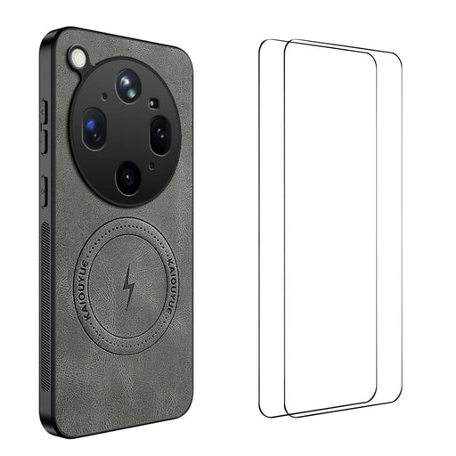 WANLONFENG for Oppo Find X9 Ultra 5G SD Series Magnetic Case Nappa Texture PC TPU Phone Cover with 2Pcs Screen Film - Grey - 1