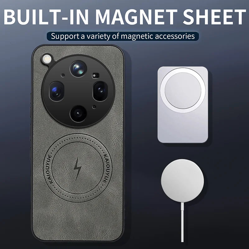 WANLONFENG for Oppo Find X9 Ultra 5G SD Series Magnetic Case Nappa Texture PC TPU Phone Cover with 2Pcs Screen Film - Grey - 2