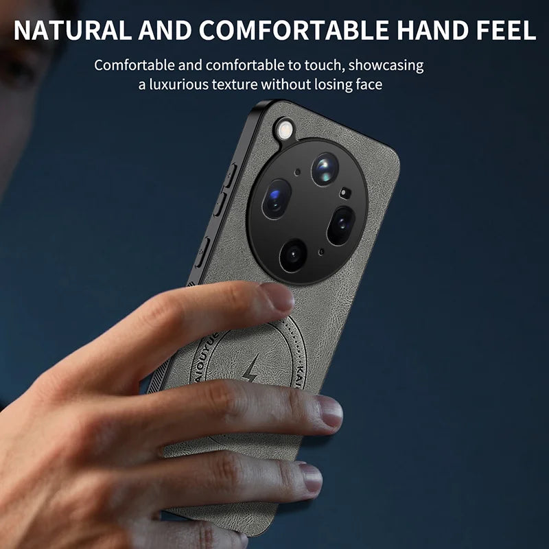 WANLONFENG for Oppo Find X9 Ultra 5G SD Series Magnetic Case Nappa Texture PC TPU Phone Cover with 2Pcs Screen Film - Grey - 5