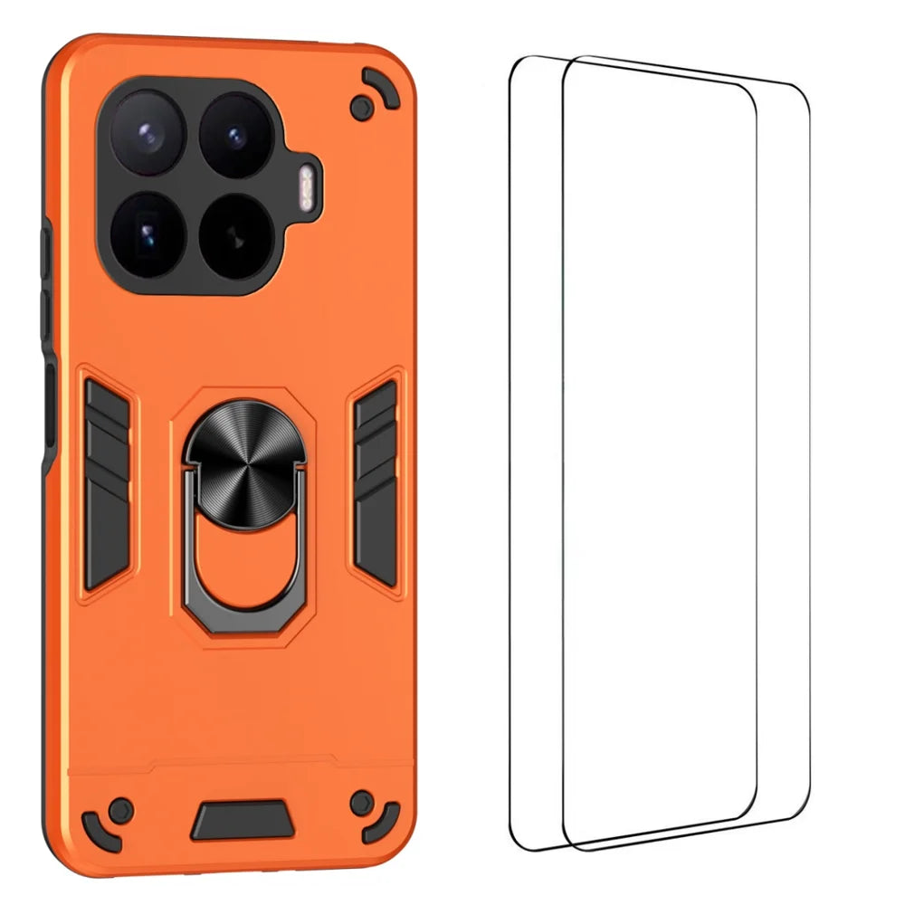 WANLONFENG for Xiaomi 17T Pro YS Series Case Kicktand Shockproof PC TPU Phone Cover with 2Pcs Tempered Glass Film - Orange - 1