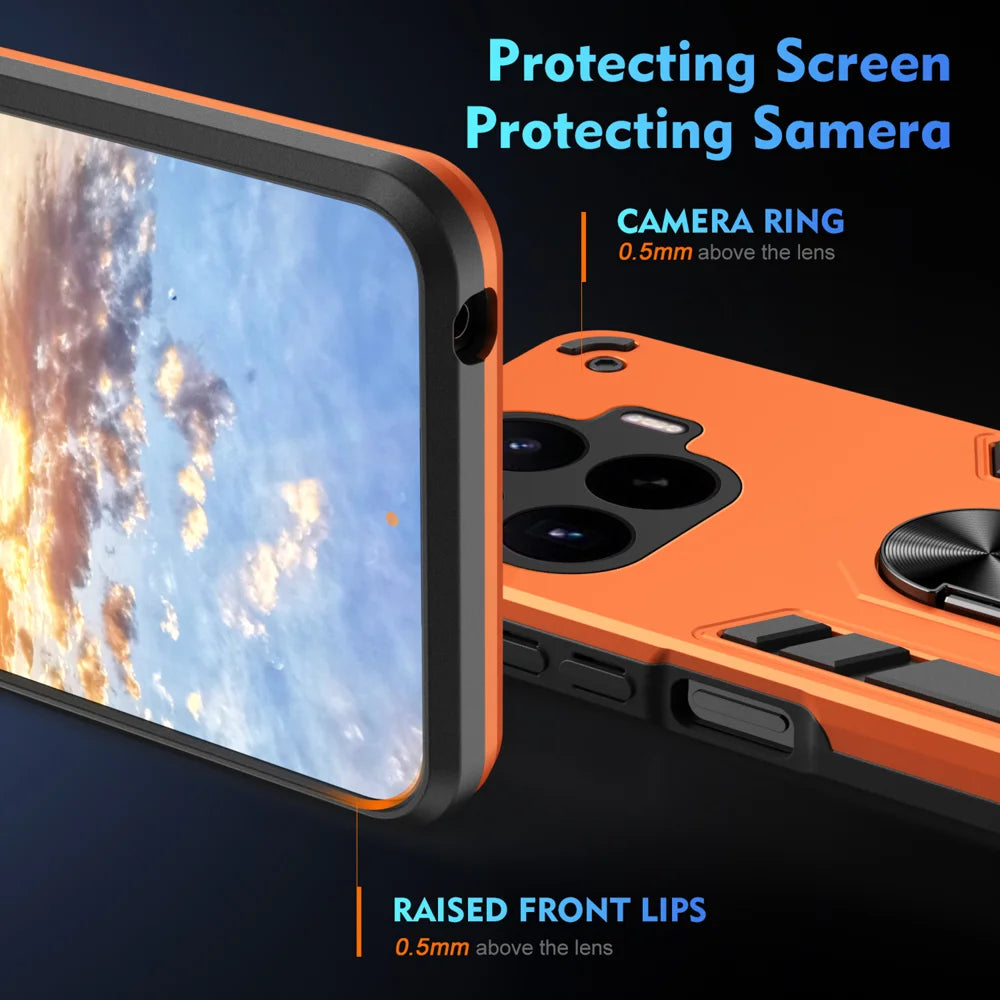 WANLONFENG for Xiaomi 17T Pro YS Series Case Kicktand Shockproof PC TPU Phone Cover with 2Pcs Tempered Glass Film - Orange - 4