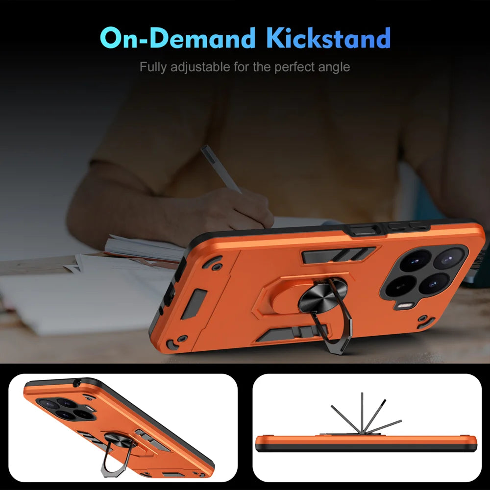 WANLONFENG for Xiaomi 17T Pro YS Series Case Kicktand Shockproof PC TPU Phone Cover with 2Pcs Tempered Glass Film - Orange - 7