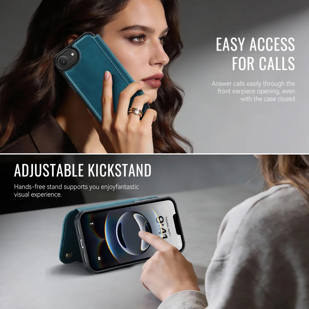 CASEME for iPhone 16e / iPhone 17e Case  053  Magnetic RFID Blocking Wallet Flip Leather Phone Cover - Retro Blue - 6