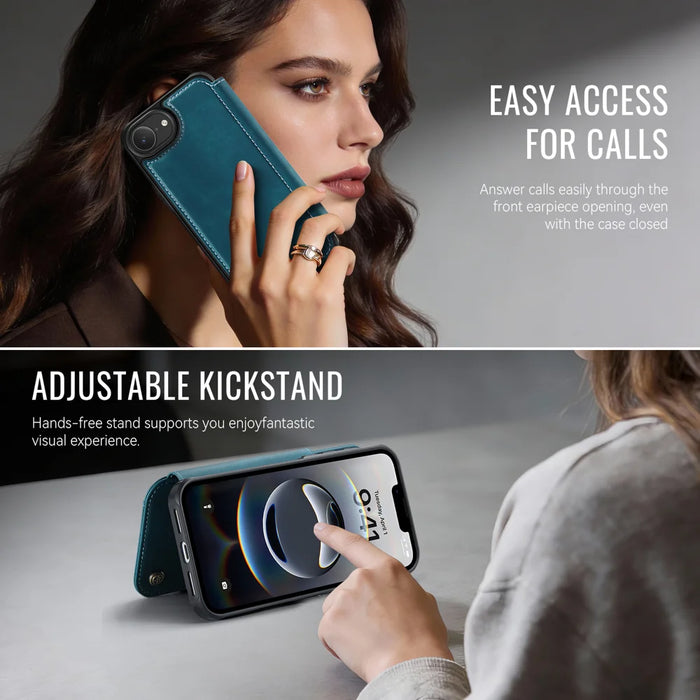CASEME for iPhone 16e / iPhone 17e Case  053  Magnetic RFID Blocking Wallet Flip Leather Phone Cover - Retro Blue - 6