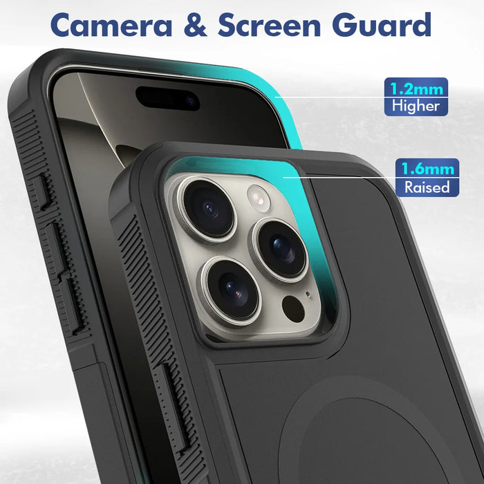 For iPhone 16 Pro Max Magnetic Case Dual Layer PC TPU Shockproof Phone Cover - Black - 3
