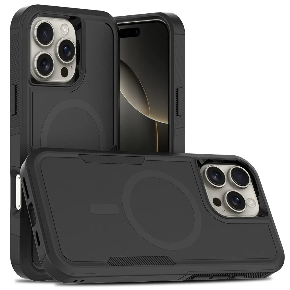 For iPhone 16 Pro Magnetic Case Dual Layer PC TPU Shockproof Phone Cover - Black - 1