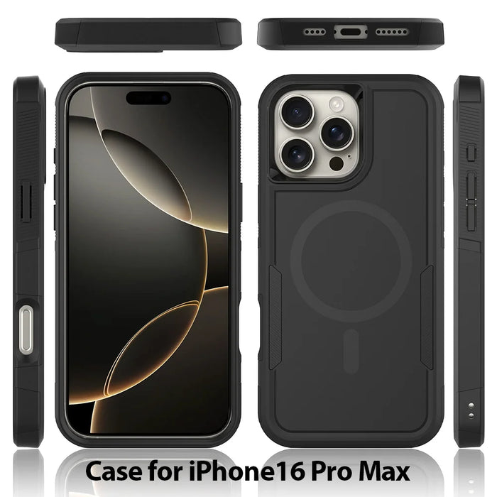 For iPhone 16 Pro Magnetic Case Dual Layer PC TPU Shockproof Phone Cover - Black - 2