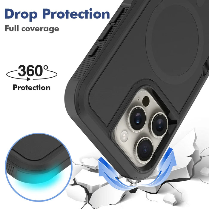 For iPhone 16 Pro Magnetic Case Dual Layer PC TPU Shockproof Phone Cover - Black - 4
