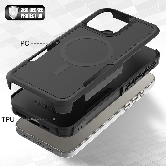 For iPhone 16 Pro Magnetic Case Dual Layer PC TPU Shockproof Phone Cover - Black - 5