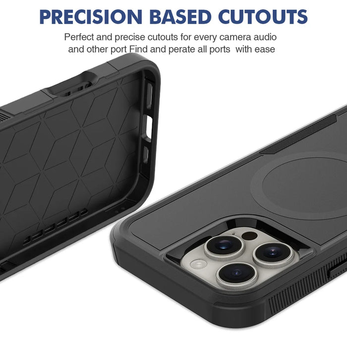 For iPhone 16 Pro Magnetic Case Dual Layer PC TPU Shockproof Phone Cover - Black - 6
