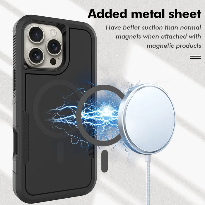 For iPhone 16 Pro Magnetic Case Dual Layer PC TPU Shockproof Phone Cover - Black - 7