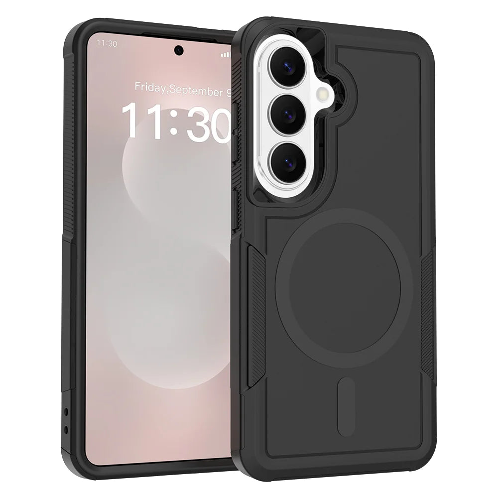 For Samsung Galaxy S25+ / Galaxy S24+ / Galaxy S26+ Magnetic Case Dual Layer PC TPU Shockproof Phone Cover - Black - 1