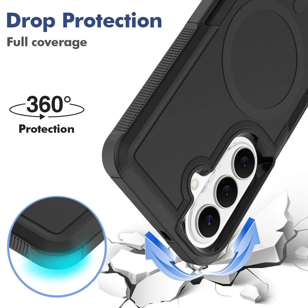 For Samsung Galaxy S25+ / Galaxy S24+ / Galaxy S26+ Magnetic Case Dual Layer PC TPU Shockproof Phone Cover - Black - 3
