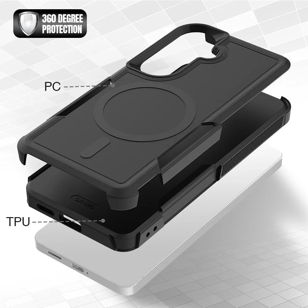 For Samsung Galaxy S25+ / Galaxy S24+ / Galaxy S26+ Magnetic Case Dual Layer PC TPU Shockproof Phone Cover - Black - 4