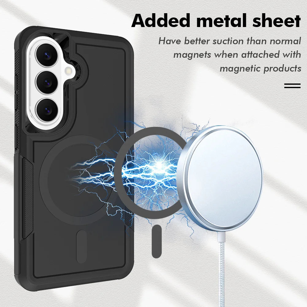 For Samsung Galaxy S25+ / Galaxy S24+ / Galaxy S26+ Magnetic Case Dual Layer PC TPU Shockproof Phone Cover - Black - 6