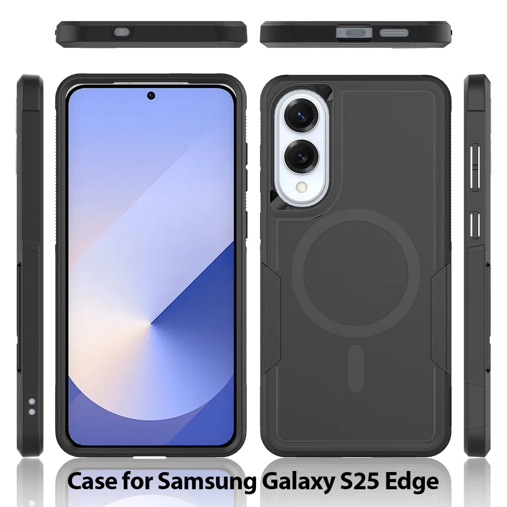For Samsung Galaxy S25 Edge Magnetic Case Dual Layer PC TPU Shockproof Phone Cover - Black - 2