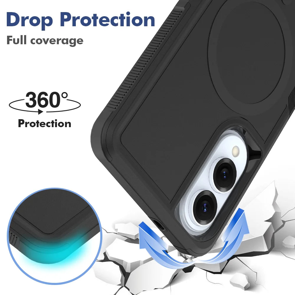 For Samsung Galaxy S25 Edge Magnetic Case Dual Layer PC TPU Shockproof Phone Cover - Black - 4