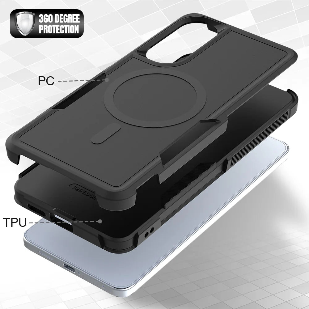 For Samsung Galaxy S25 Edge Magnetic Case Dual Layer PC TPU Shockproof Phone Cover - Black - 5