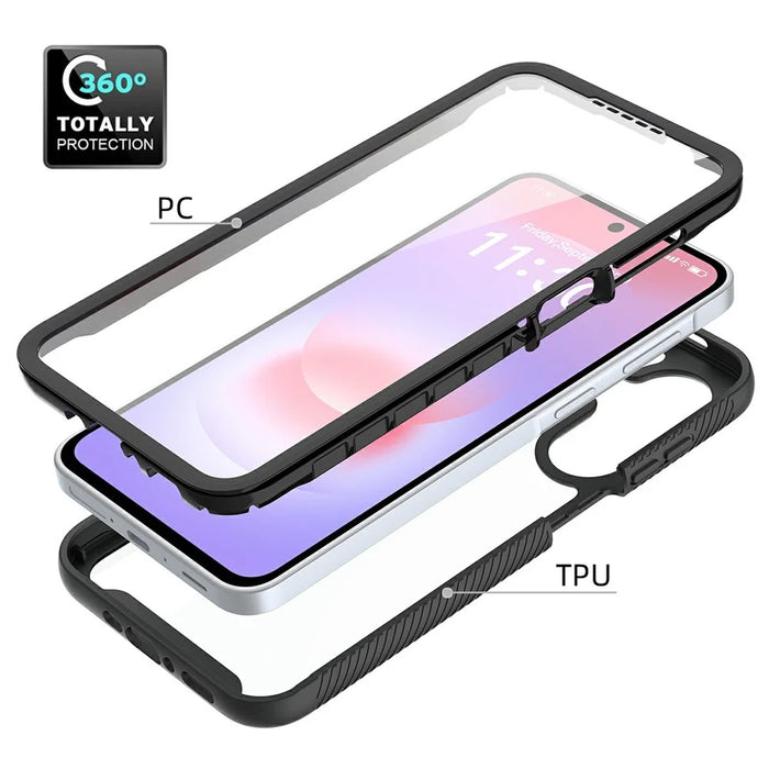 For Samsung Galaxy A27 5G Clear Case PC + TPU Phone Back Cover with PET Screen Film - Black - 4