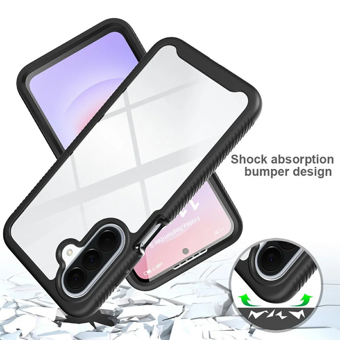 For Samsung Galaxy A27 5G Clear Case PC + TPU Phone Back Cover with PET Screen Film - Black - 5