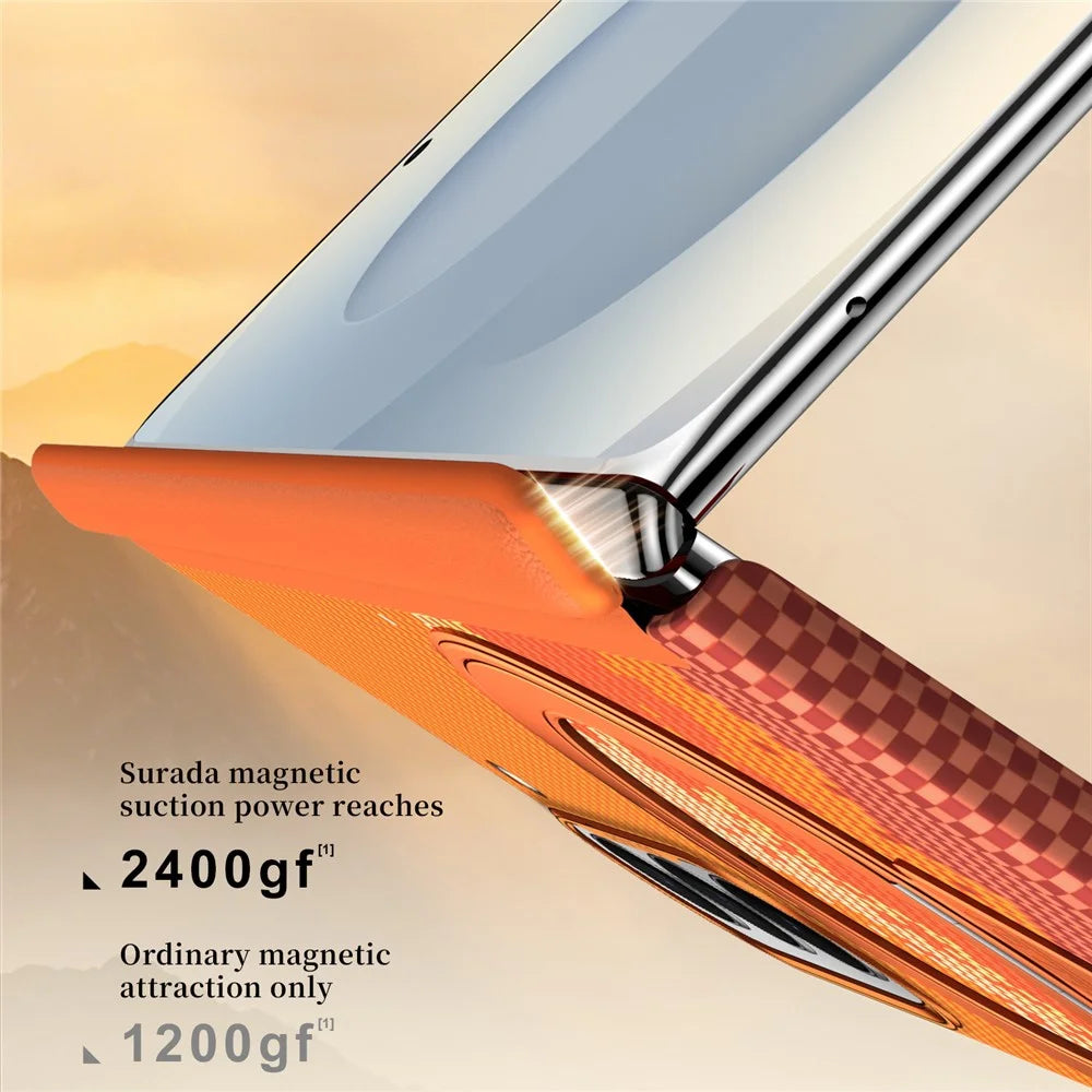 SULADA for Samsung Galaxy Z Fold8 Ultra Magnetic Case 360° Rotating Ring Kickstand Golden Mountain Pattern PC Slim Phone Cover - Orange - 5